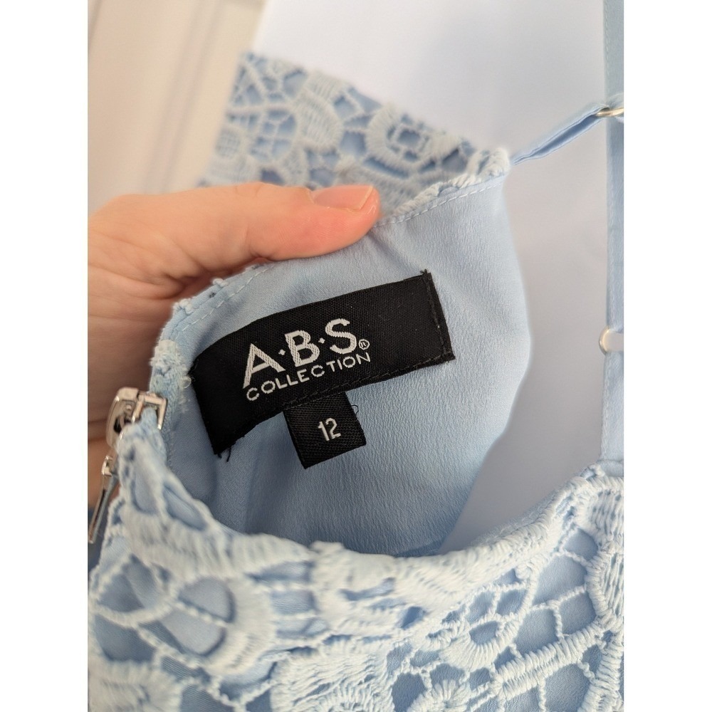 ABS Collection Light Blue Guipure Lace Midi Dress V-Neck Cross Back 12 - Picture 6 of 14